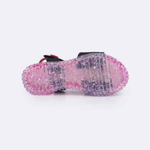 Sandália Papete Infantil Candy Glitter e Holográfica Preta e Pink - sola transparente antiderrapante