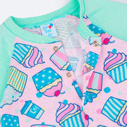 Pijama Macacão Bebê Tip Top Longo Cupcake Rosa e Verde - 0 a 12 Meses - pijama aberto fácil de vestir