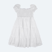 Vestido de Bebê Roana com Lastex e Laise Branco - Costas do vestido menina