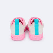 Tênis de Led Infantil Pampili Sneaker Luz Phone Strap Branco e Rosa Bale Novo  - traseira do tênis com gorgurão azul