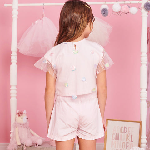 Conjunto Infantil Infanti Paetê e Tule Rosa - costas do conjunto na menina