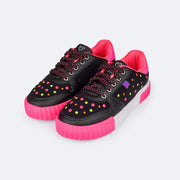 Tênis Feminino Tweenie Liriah Celebrar com Tachas Preto e Pink Fluor - lateral.jpg