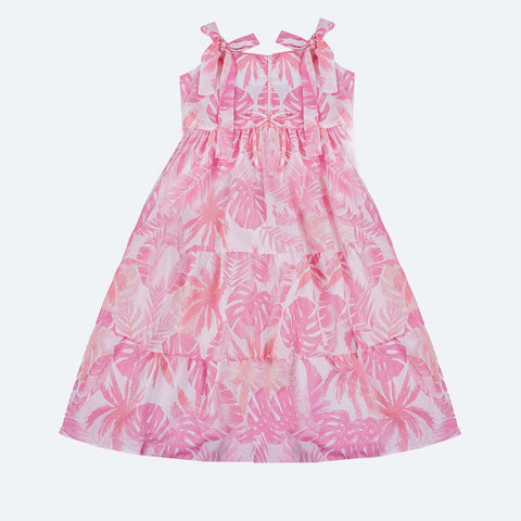 Vestido Infantil Bambollina Três Marias Estampa Floral Rosa - frente do vestido infantil rosa