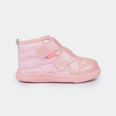 Tênis Infantil Feminino Pampili Pom Pom Bordado Coração Rosa Glace - lateral tênis bebê