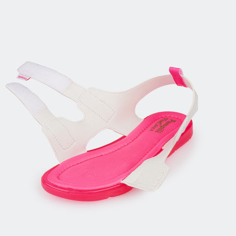 Sandália de Led Infantil Pampili Lulli Calce Fácil Listras Branca e Pink - foto da sandália toda aberta