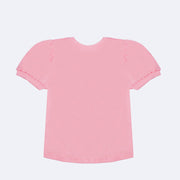 Camiseta Infantil Infanti Brilho Coração Strass Rosa - costas da camiseta menina