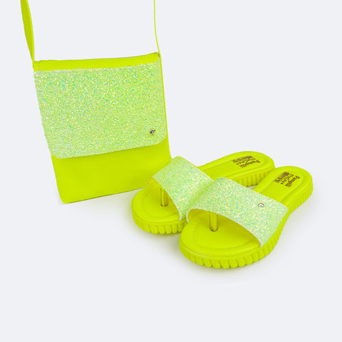 Chinelo Infantil Feminino Pampili Candy Glitter Amarelo Fluor - chinelo com bolsa infantil