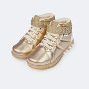 Tênis de Led Cano Médio Infantil Pampili Sneaker Luz Holográfico Dourado - frente tênis com led