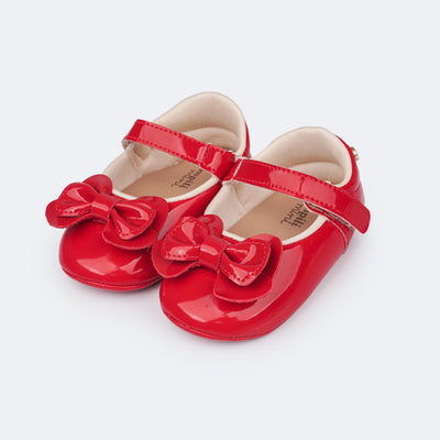 Sapato de Bebê Pampili Nina Laço Duplo Verniz Vermelho Peper - frente do sapato bebê vermelho