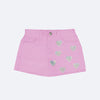 Short Saia Jeans Infantil Pampili Coração Paetê Rosa Bale
