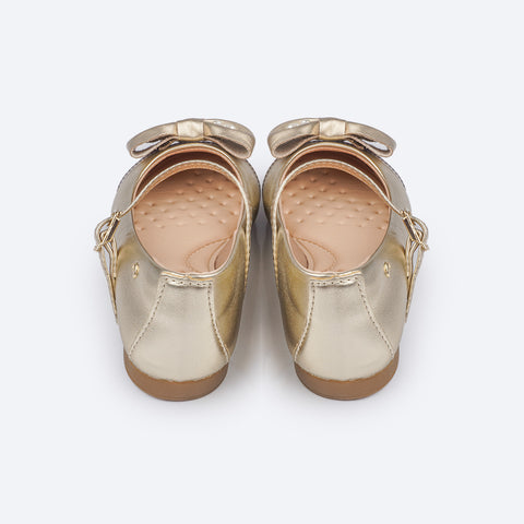 Sapato Infantil Feminino Pampili Angel Laço e Pérolas Dourado - traseira sandália dourada
