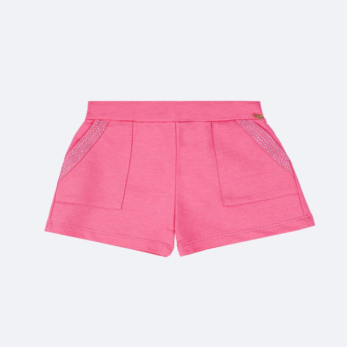 Short Infantil Pampili Bolso Strass Rosa - frente short infantil feminino