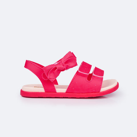 Sandália Papete Infantil Primeiros Passos Mini Fly Tiras em Velcro Laço Pink Maravilha - lateral da sandália com laço 
