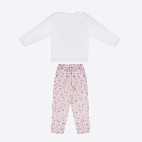 Pijama Infantil Cara de Criança Manga Longa Hipopótama Branco e Rosa - costas pijama branco e rosa