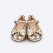 Sapato Infantil Feminino Pampili Angel Laço e Pérolas Dourado - frente sapato com laço