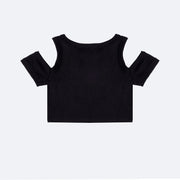 Cropped Infantil Perfumaria Canelado Strass Preto - costas cropped menina