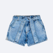 Short Jeans Infantil Pampili Elástico e Cinto - frente short jeans infantil