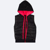 Colete Feminino Pampili Puffer Capuz Preto e Pink