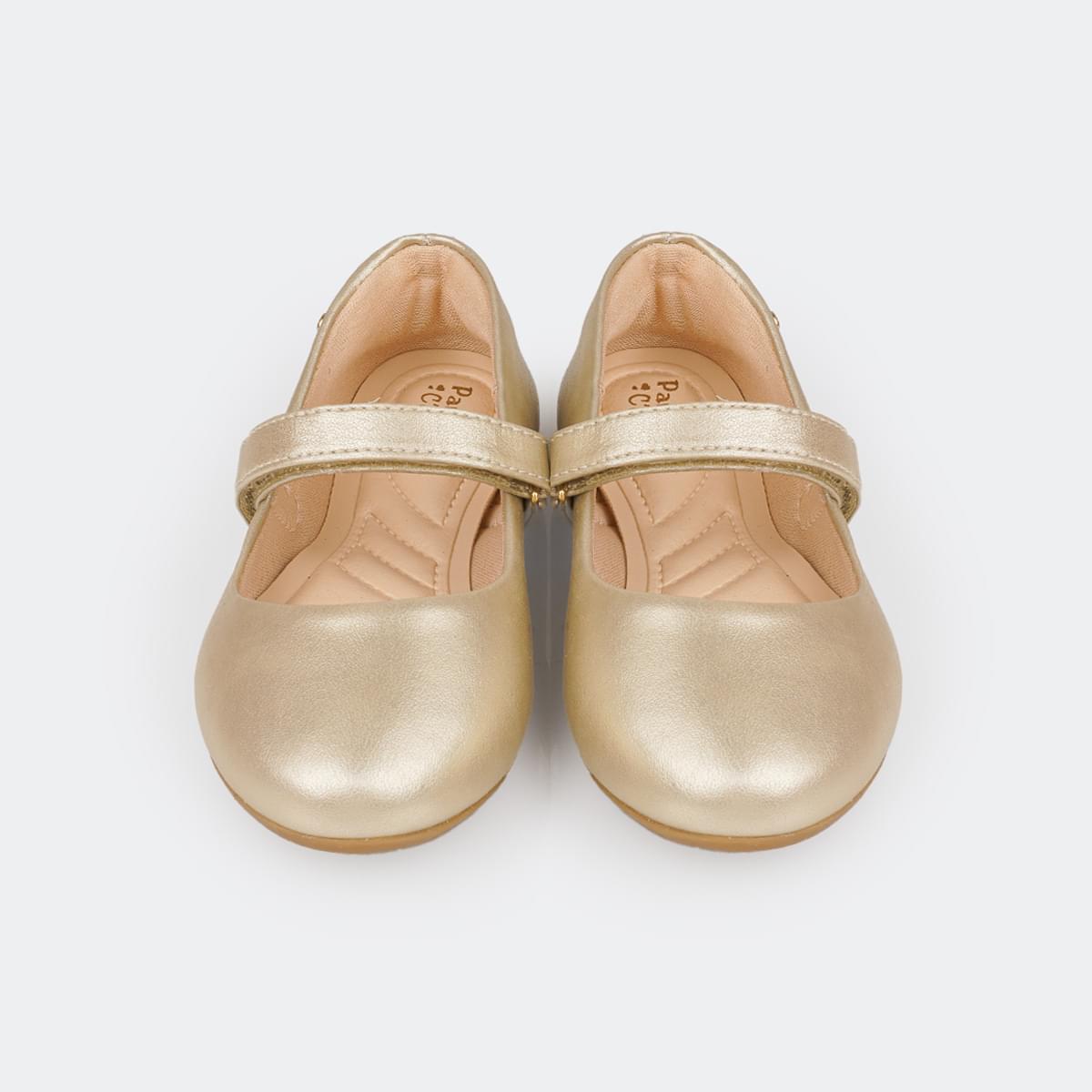 Sapatilha Infantil Pampili Super Fofura com Velcro Dourada  - foto da frente da sapatilha