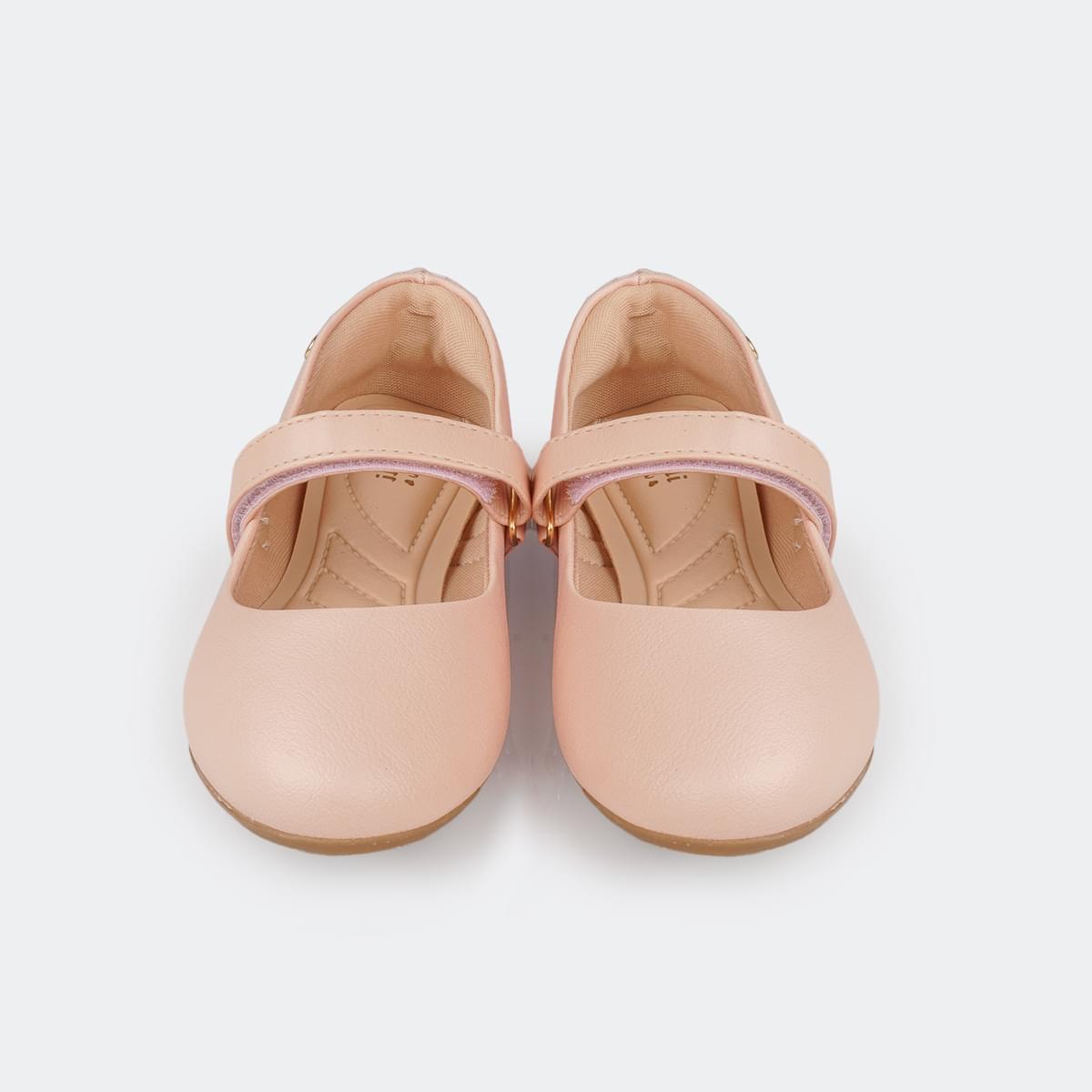 Sapatilha Infantil Pampili Super Fofura com Velcro Rosa Novo - foto da frente da sapatilha com tira que prende o pé 