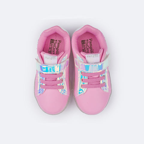 Tênis de Led Infantil Pampili Sneaker Seja Luz Glitter Strass Rosa Bale - palmilha confortável