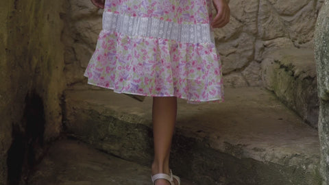 Vestido Infantil Bambollina Floral com Babado e Renda Colorido