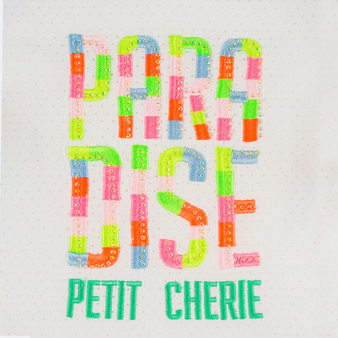 Conjunto Kids Petit Cherie Paradise com Bordado e Strass Branco e Verde - 3 a 6 Anos - estampa com aplicações