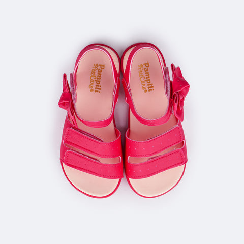 Sandália Papete Infantil Primeiros Passos Mini Fly Tiras em Velcro Laço Pink Maravilha - parte superior com palmilha macia