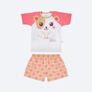 Pijama Bebê Cara de Criança Hamster Branco e Rosa - frente pijama infantil feminino