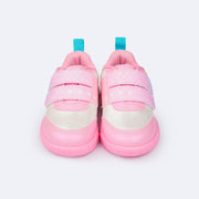 Tênis de Led Infantil Pampili Sneaker Luz Phone Strap Branco e Rosa Bale Novo  - frente do tênis infantil