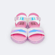 Sandália Papete Infantil Pampili Candy Glitter Holográfica Branca e Rosa - frente sandália holográfica