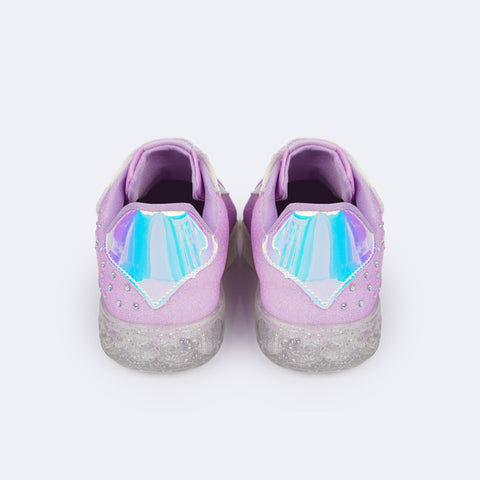 Tênis de Led Infantil Pampili Sneaker Seja Luz Glitter Strass Lilás - tênis infantil com traseira holográfica