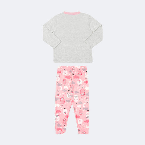 Pijama Infantil Alakazoo Brilha no Escuro Moletom Ovelha Rosa - costas pijama infantil feminino