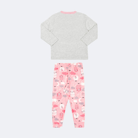 Pijama Infantil Alakazoo Brilha no Escuro Moletom Ovelha Rosa - costas pijama infantil
