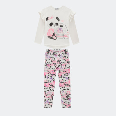 Conjunto Infantil Kukiê Blusa e Legging Panda Branco e Rosa - frente conjunto infantil feminino