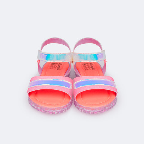 Sandália Papete Infantil Pampili Candy Glitter Holográfica Colorida - frente da sandália menina