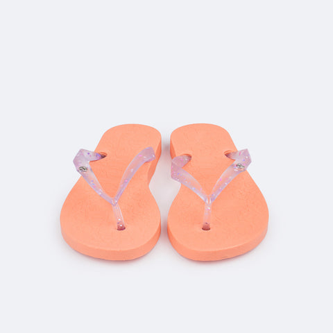 Chinelo Infantil Pampili Love Eco Amigável Laranja Toffe - frente do chinelo correia transparente