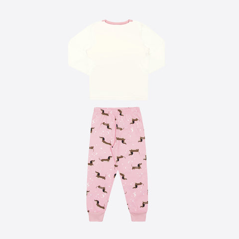 Pijama Infantil Alakazoo Manga Longa Brilha no Escuro Star Dogs Rosa - costas do pijama juvenil