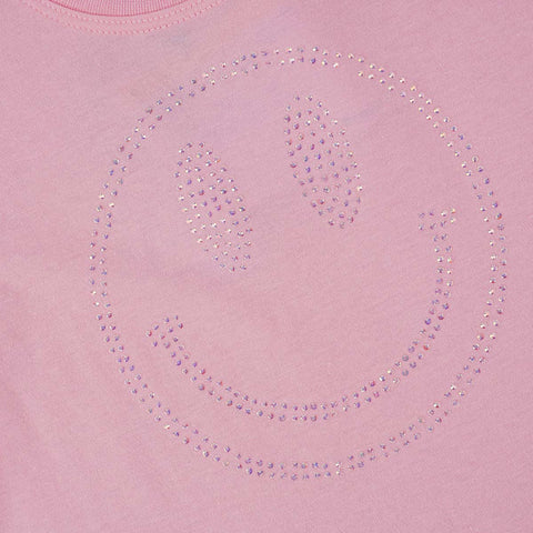 Cropped Infantil Kukiê Emoji Strass Rosa Claro - detalhe de strass