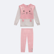 Conjunto Infantil Kukiê Blusão Alongado Gatinha Rosa - frente conjunto feminino