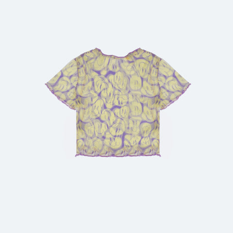 Camiseta Infantil Vic&Vicky Boxy Tule Roxo e Amarelo - costas da camiseta feminina