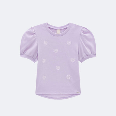 Camiseta Infantil Infanti Brilho Coração Strass Lilás - frente da camiseta infantil feminina