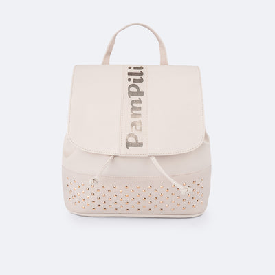 Mochila Pequena Infantil Pampili com Aplicações de Pedraria Lilac - frente da mochila com tachas douradas 