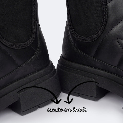 Bota Coturno Feminina Tweenie Store Comfy Preto - escrita em braile na sola