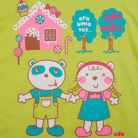 Pijama Infantil Cara de Criança Brilha no Escuro Calça João e Maria Verde - 4 a 8 Anos - estampa colorida