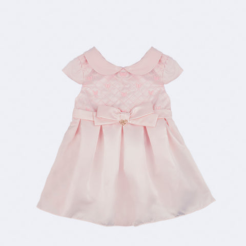 Vestido de Festa Bebê Petit Cherie Bordado de Borboleta Acetinado Rosa - 3 a 12 Meses - frente do vestido para bebê