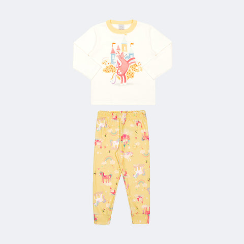 Pijama Infantil Alakazoo Brilha no Escuro Moletom Mundo Mágico Amarelo - frente pijama feminino