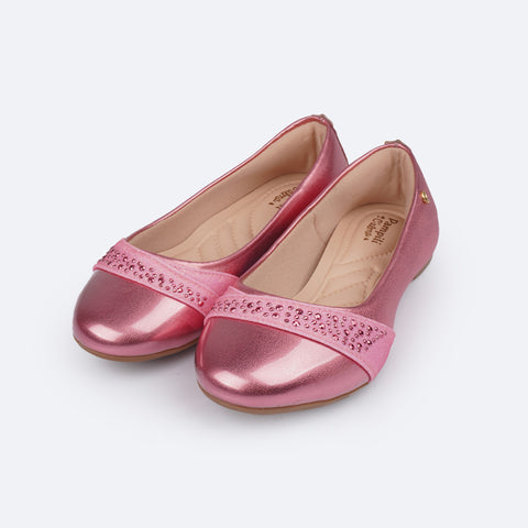 Sapatilha Infantil Pampili Super Fofura com Strass Rosa Claro - frente da sapatilha Pampili