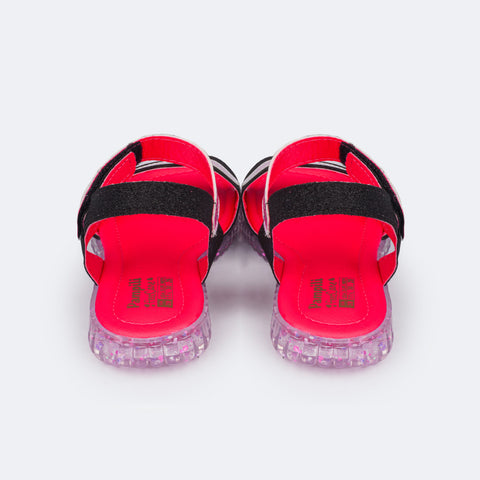 Sandália Papete Infantil Candy Glitter e Holográfica Preta e Pink - traseira pink