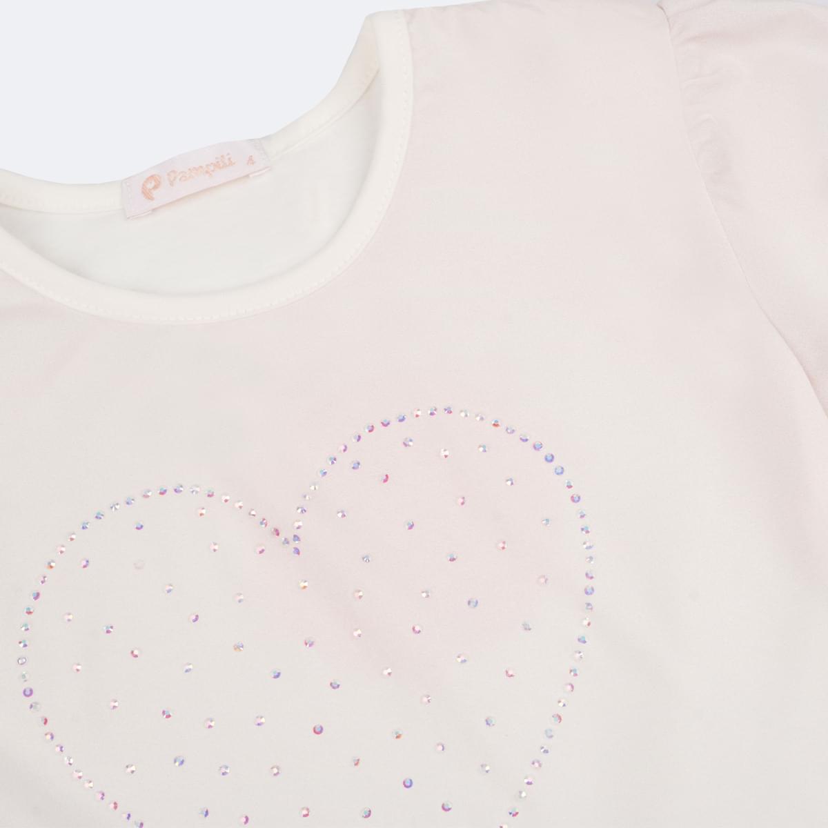 Camiseta Infantil Pampili Coração de Strass Degradê Nude e Dourada - frente da camiseta infantil